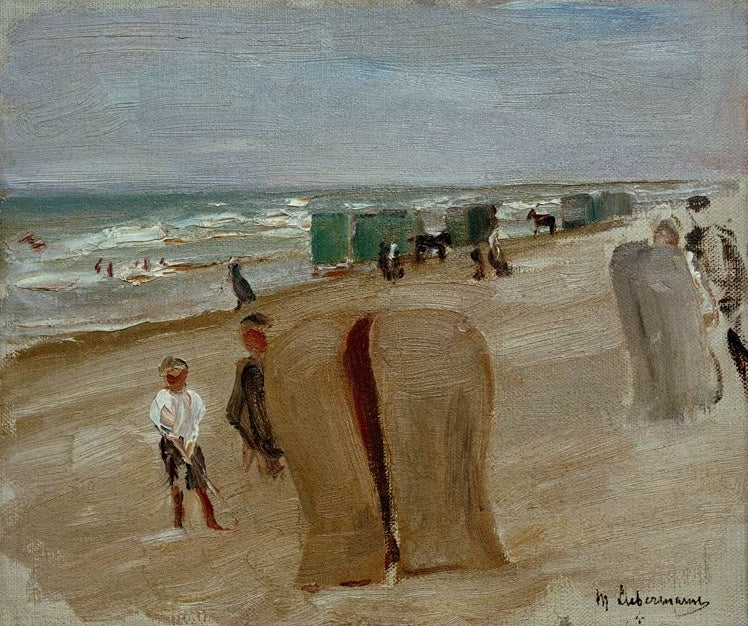 Strandkörbe, Kinder und Spaziergänger am Strand von Noordwijk – Max Liebermann Strandszene in Noordwijk Kunstkopie