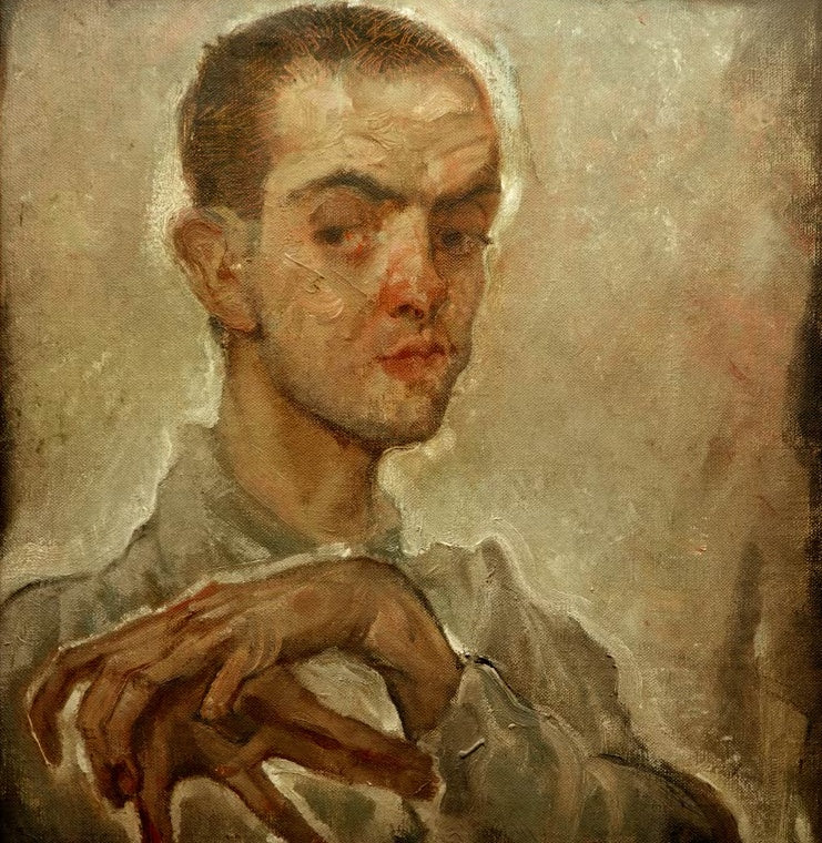 Bildnis eines jungen Mannes mit kurzem Haar und gekreuzten Händen – Max Oppenheimer Egon Schiele Kunstkopie