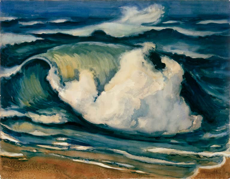 Hohe Brandungswelle mit weißer Gischt auf türkisem Wasser – Max Pechstein Die Welle Kunstkopie
