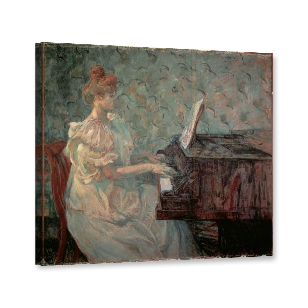 Misia Natanson am Flügel von Henri de Toulouse-Lautrec als Leinwand – Perspektivansicht