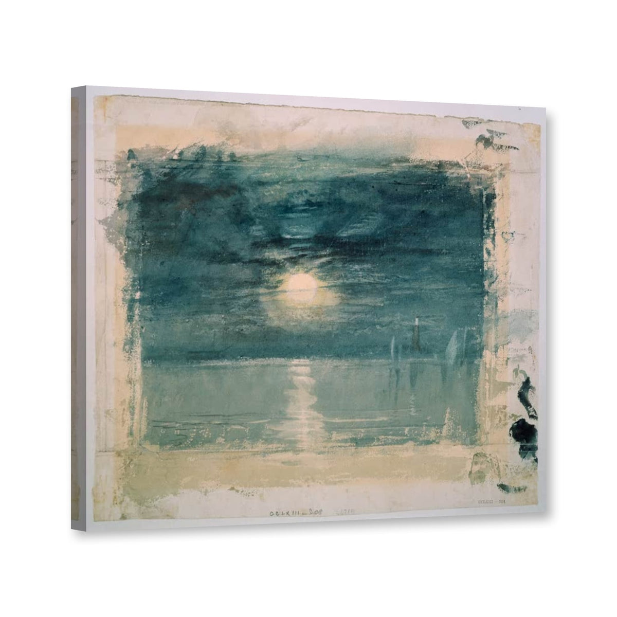 Mondschein auf ruhiger See, Farbstudie von William Turner als Leinwand – Perspektivansicht