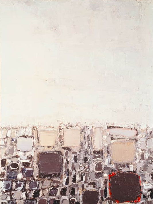 Abstrakte Komposition mit hellem Himmel und dunklen Farbblöcken – Nicolas de Stael Dächer Kunstkopie