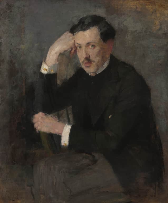 Olga Boznańska Bildnis Józef Czajkowski, Fassung von 1894 Kunstkopie, Mann mit Schnurrbart im schwarzen Anzug