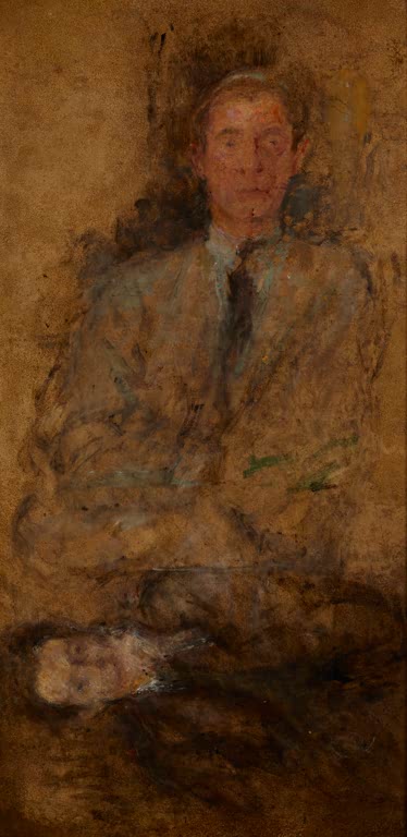 Olga Boznańska Figurenskizzen Kunstkopie, schmales Blatt mit einem Mann im Anzug und einem kleinen Kopf