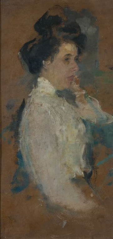 Olga Boznańska Porträtstudie einer Frau Kunstkopie, junge Frau im Profil mit hochgesteckten Haaren und weißer Bluse