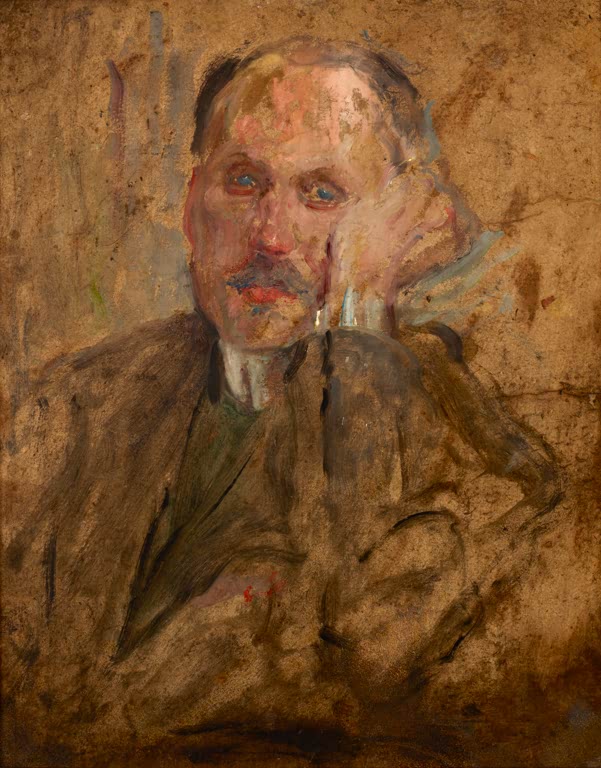 Olga Boznańska Skizze einer männlichen Figur, Kopf aufgestützt Kunstkopie, Mann mit Schnurrbart stützt den Kopf in die Hand