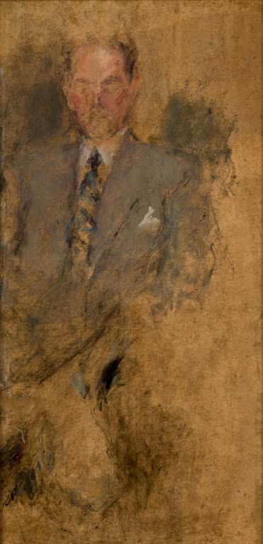 Olga Boznańska Skizze einer männlichen Figur, stehend Kunstkopie, stehender Mann im grauen Anzug mit Einstecktuch