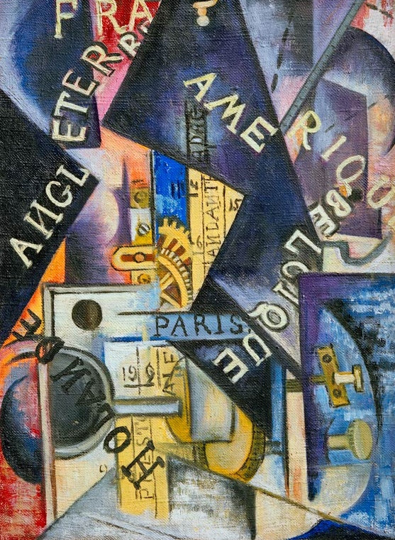Olga Rosanowa Das Metronom Kunstkopie, Zahnräder und Schriftzüge in Blau, Violett und Gold