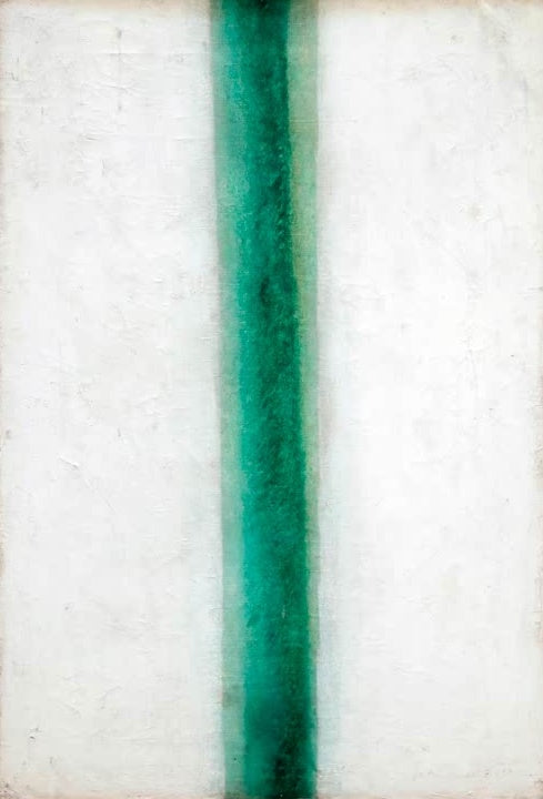 Olga Rosanowa Grüner Streifen (Farbmalerei) Kunstkopie, senkrechter grüner Streifen auf weißem Grund