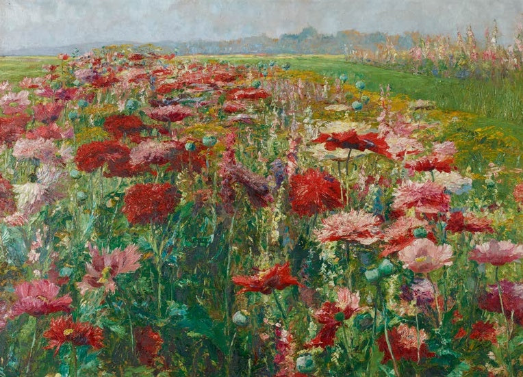 Olga Wisinger-Florian Blühender Mohn Kunstkopie, Mohnfeld in Rot und Rosa unter hellem Himmel