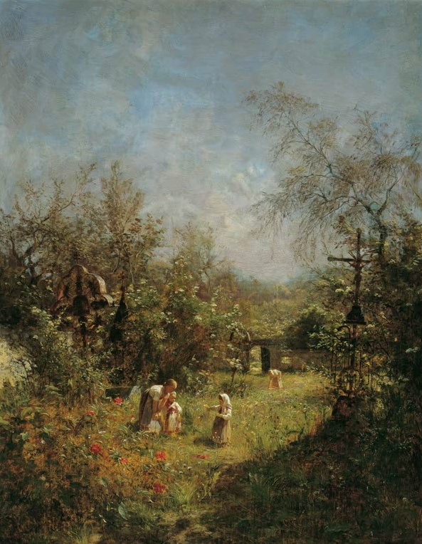 Olga Wisinger-Florian Verfallener Friedhof in Goisern Kunstkopie, verwilderter Friedhof mit Kreuzen und Figuren