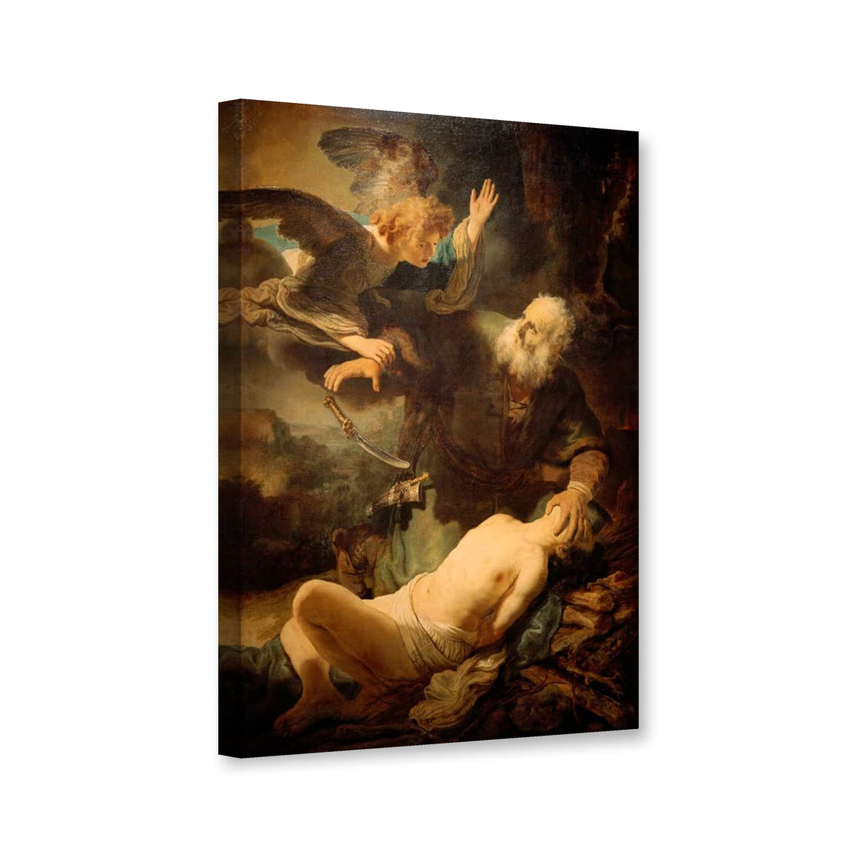 Opferung Isaaks von Rembrandt van Rijn als Leinwand – Perspektivansicht