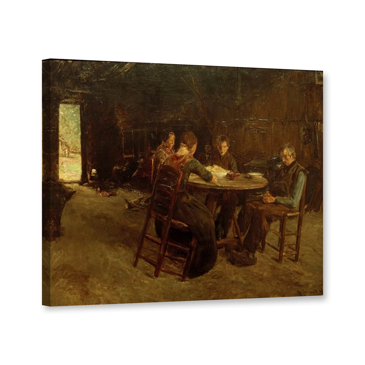 Ostfriesische Bauern beim Tischgebet von Max Liebermann als Leinwand – Perspektivansicht