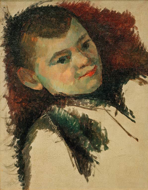 Kopfbildnis eines Jungen mit rötlichem Haar vor ockerfarbenem Grund – Paul Cézanne Bildnis Paul Cézanne jun. Kunstkopie