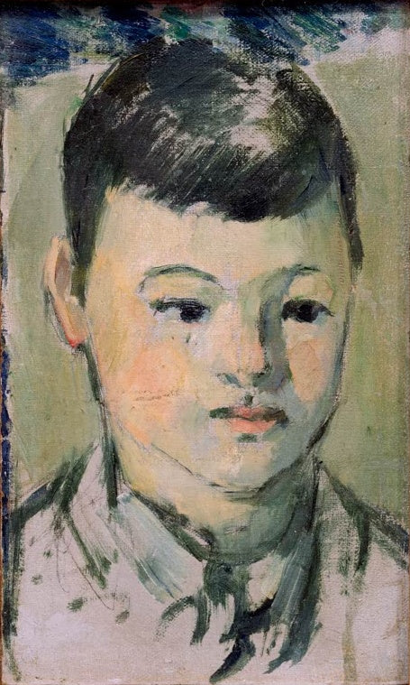Kopfbildnis eines Jungen mit dunklem Haar und gesenktem Blick – Paul Cézanne Der Sohn des Künstlers Kunstkopie