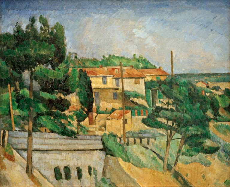 Gelbes Haus zwischen Kiefern mit Viadukt im Vordergrund – Paul Cézanne Le viaduc Kunstkopie