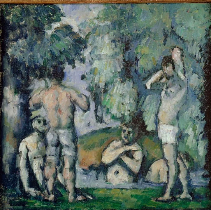 Fünf Badende in Unterwäsche auf einer Wiese unter Bäumen – Paul Cézanne Les cinq baigneurs Kunstkopie