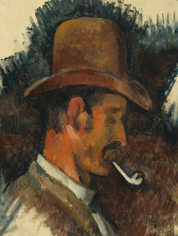 Paul Cézanne Mann mit Pfeife Kunstkopie, Profil eines Mannes mit braunem Hut und weißer Tonpfeife