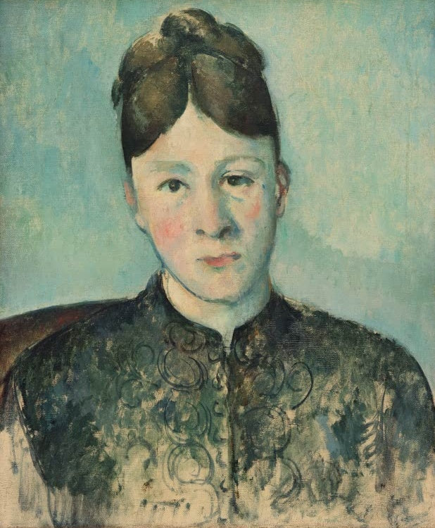 Frau mit hochgestecktem Haar in gemustertem dunklem Kleid – Paul Cézanne Portrait de Madame Cézanne Kunstkopie