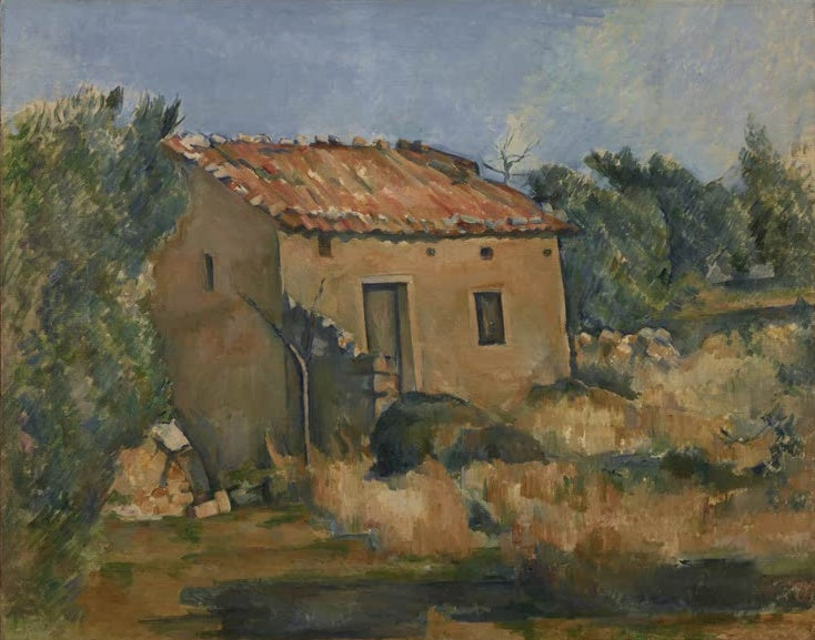 Paul Cézanne Verlassenes Haus bei Aix-en-Provence Kunstkopie, verfallenes Steinhaus mit rotem Ziegeldach zwischen Bäumen