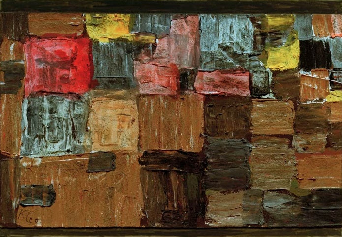Mosaik aus erdigen Braun-, Rot- und Gelbtönen in dicker Farbe – Paul Klee Südalpiner Ort B. Kunstkopie