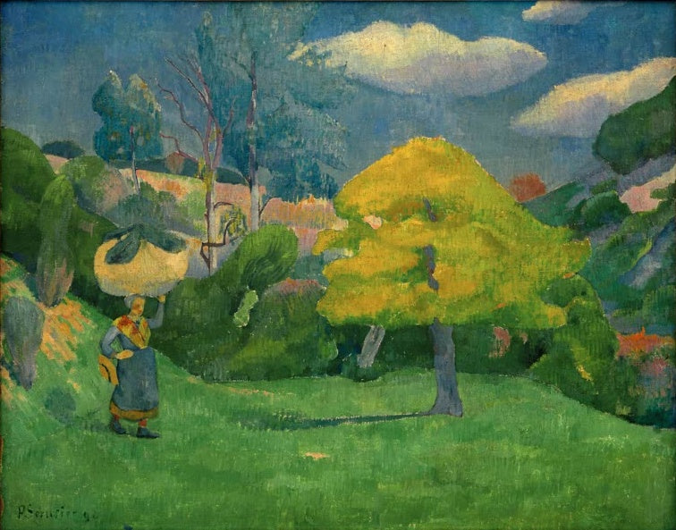 Bretonin mit Last auf dem Kopf vor gelbem Baum – Paul Serusier Bretonne descendant au lavoir Kunstkopie