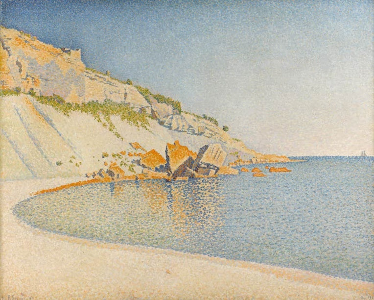 Paul Signac Cassis Cap Lombard Kunstkopie, pointillistische Meeresbucht mit weißen Klippen bei Cassis