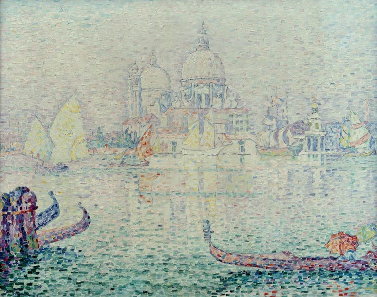 Paul Signac Canale della Giudecca Kunstkopie, venezianische Morgenstimmung mit Gondeln und ferner Kuppelkirche