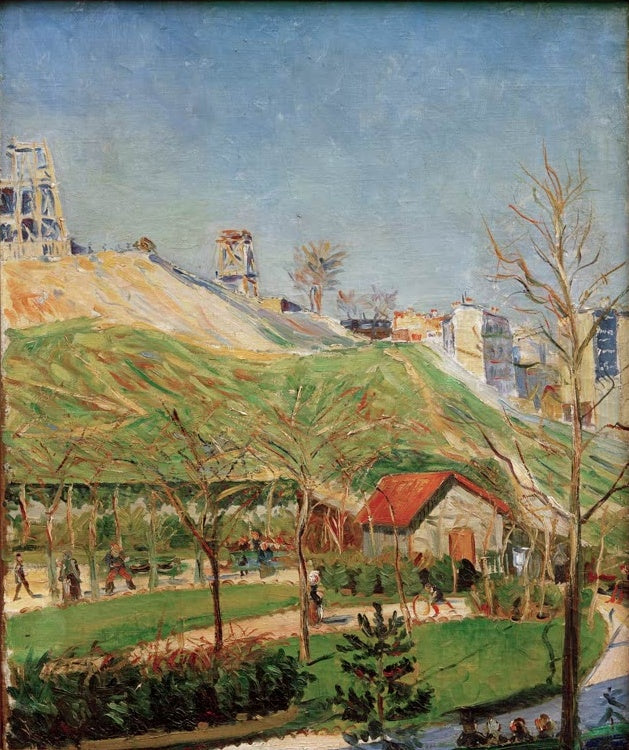 Park mit kahlen Bäumen und rotem Häuschen vor grünem Hang – Paul Signac Square Saint-Pierre Kunstkopie