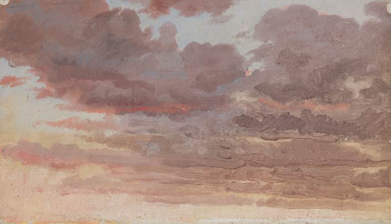 Rosa und violette Abendwolken am Himmel in lockerem Pinselstrich – Peder Severin Kröyer Himmels Studie. Abend Kunstkopie