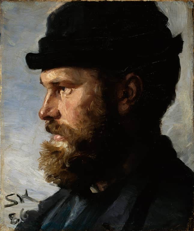 Männerprofil mit schwarzer Mütze und rötlichem Bart – Peder Severin Kröyer Michael Ancher Kunstkopie
