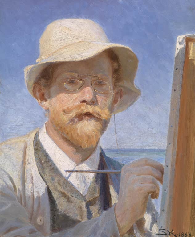 Selbstbildnis mit Strohhut und Pinsel vor der Staffelei – Peder Severin Kröyer Selbstporträt Kunstkopie
