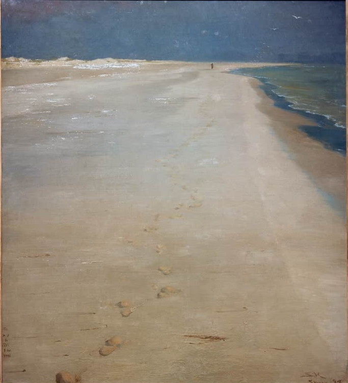 Fußspuren im Sand eines weiten, leeren Strands – Peder Severin Kröyer Südstrand von Skagen Kunstkopie