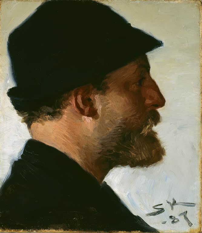 Männerkopf im Profil mit schwarzem Hut – Peder Severin Kröyer Viggo Johansen Kunstkopie