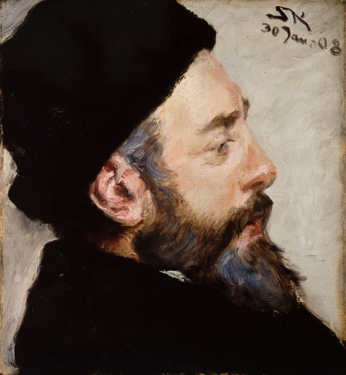 Peder Severin Kröyer Henrik Pontoppidan Kunstkopie, Profilporträt eines bärtigen Mannes mit schwarzer Mütze