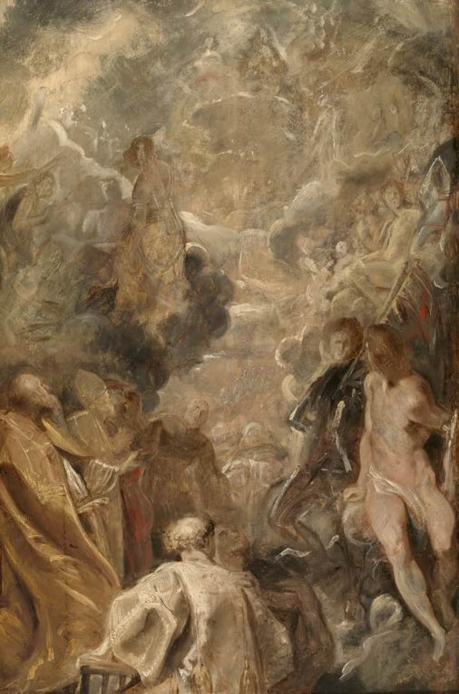 Peter Paul Rubens Allerheiligen, Ölskizze Kunstkopie, Heilige und Märtyrer unter Wolken in der Glorie des Himmels