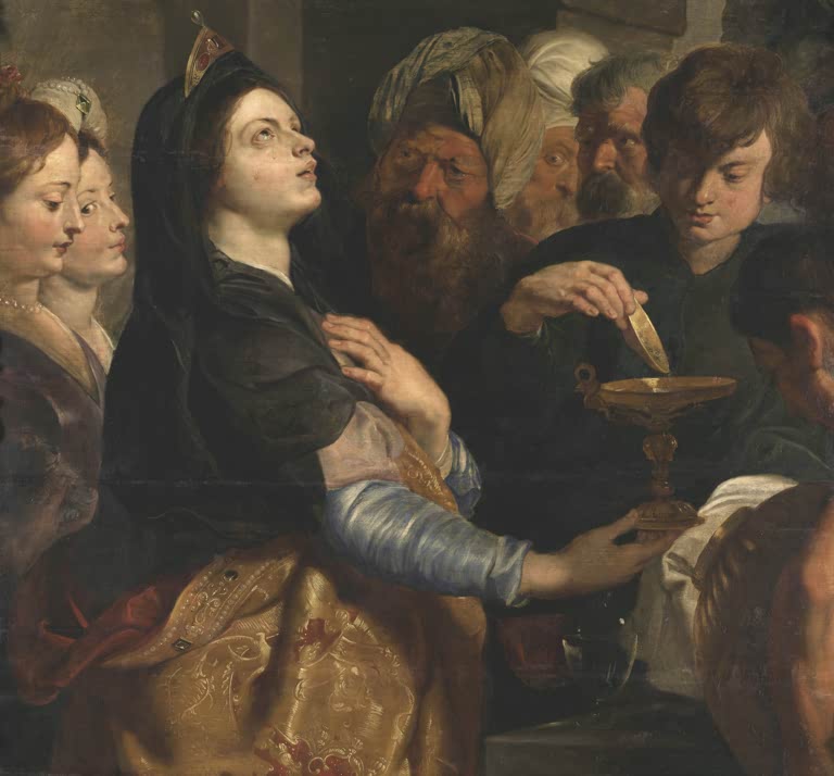 Peter Paul Rubens Artemisia Kunstkopie, Königin mit dunklem Schleier und goldenem Kelch, umgeben von Männern in Turbanen