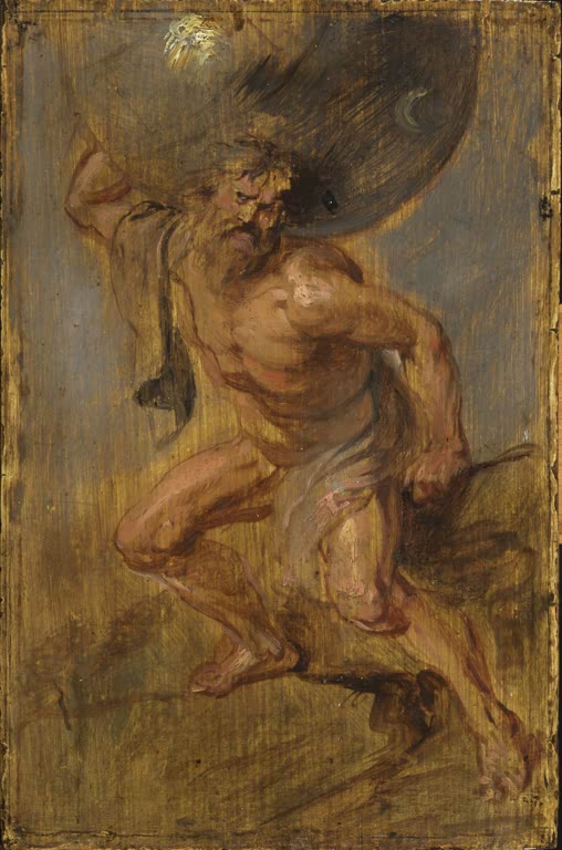 Peter Paul Rubens Atlas trägt das Himmelsgewölbe, Bozzetto Kunstkopie, bärtiger Titan mit Himmelskugel auf der Schulter