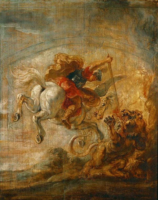 Peter Paul Rubens Bellerophon tötet auf dem Pegasus die Chimära Kunstkopie, Reiter auf weißem Flügelross mit Lanze
