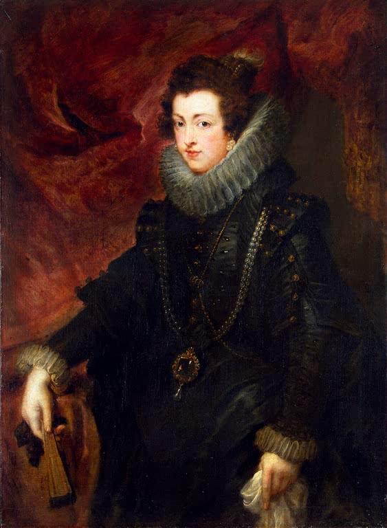 Peter Paul Rubens Bildnis der Elisabeth von Frankreich Kunstkopie, Königin in Schwarz mit Halskrause, Fächer und Taschentuch