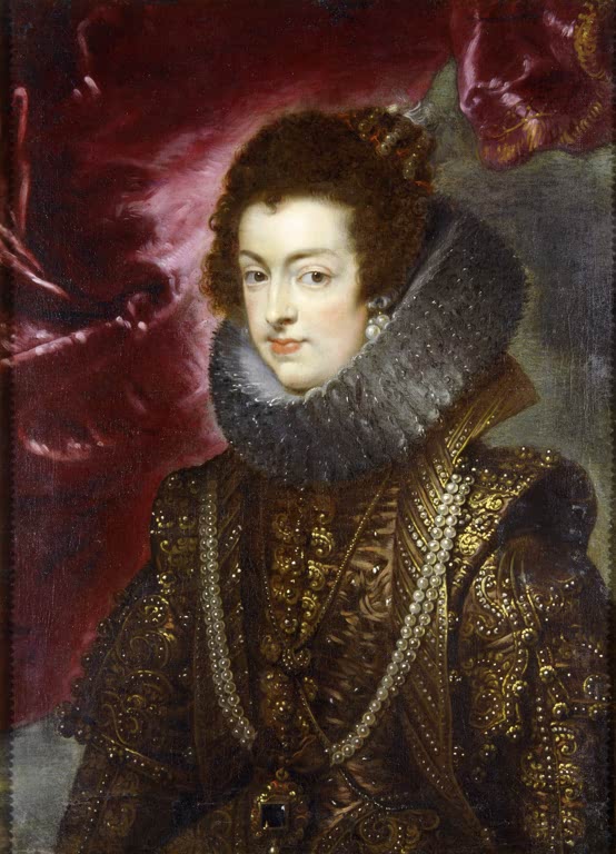 Peter Paul Rubens Bildnis der Elisabeth von Frankreich Kunstkopie, Königin in goldbesticktem Kleid mit Perlenketten