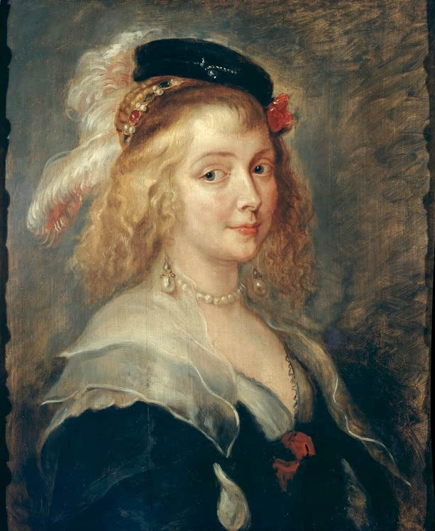 Peter Paul Rubens Bildnis der Helene Fourment Kunstkopie, junge Frau mit Federhut, Perlen und blauen Augen