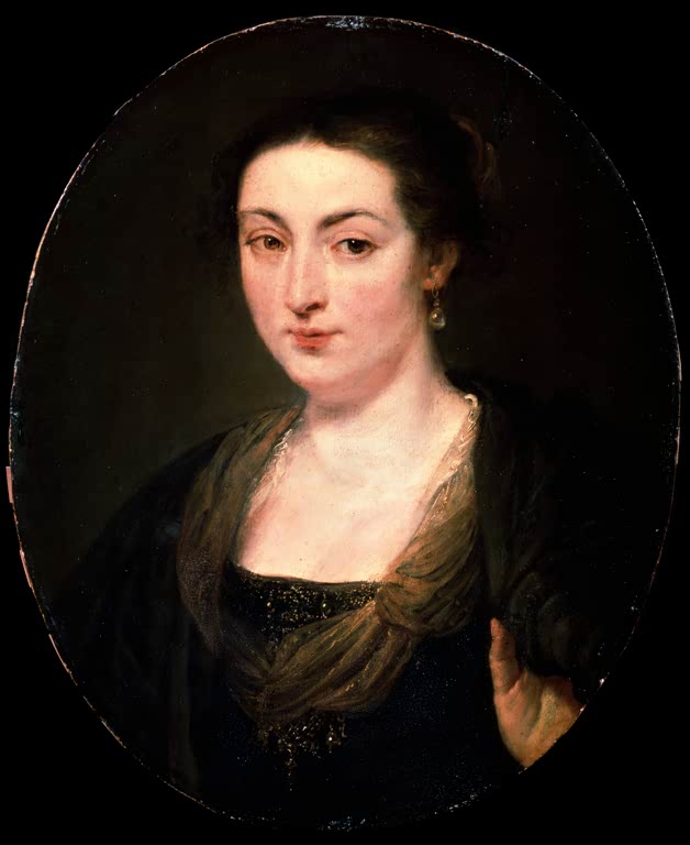 Peter Paul Rubens Bildnis der Isabella Brant Kunstkopie, Frau mit Perlenohrring und goldfarbenem Schleier im Oval