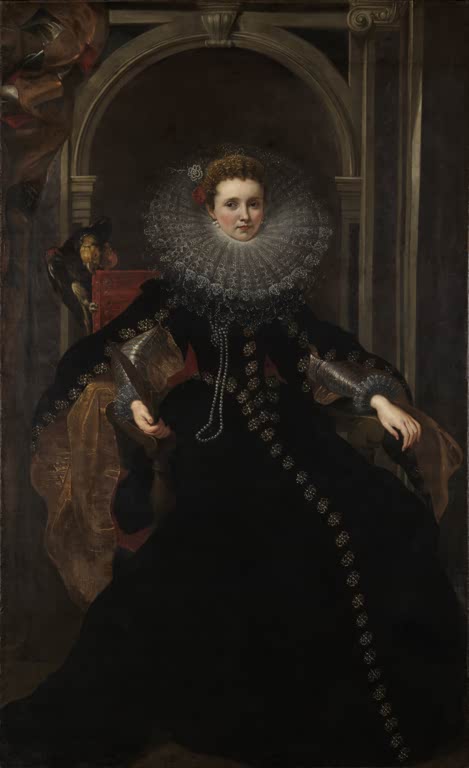 Peter Paul Rubens Bildnis der Marchesa Veronica Spinola Doria Kunstkopie, Frau in schwarzem Kleid mit großer Spitzenkrause