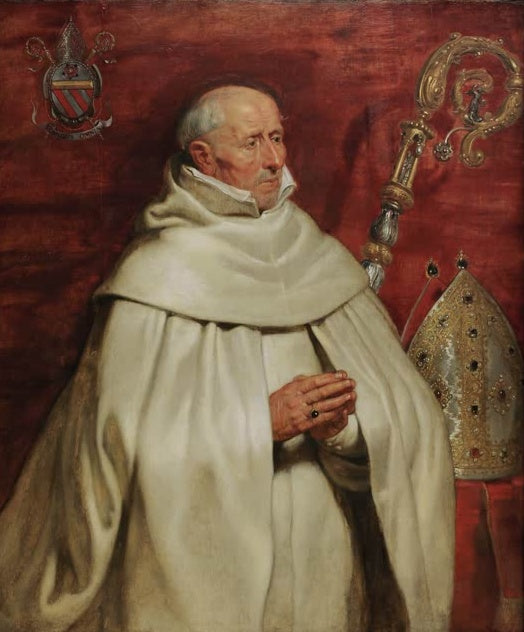 Peter Paul Rubens Bildnis des Abtes Matthaeus Yrsselius Kunstkopie, Abt im weißen Habit mit Mitra und Krummstab