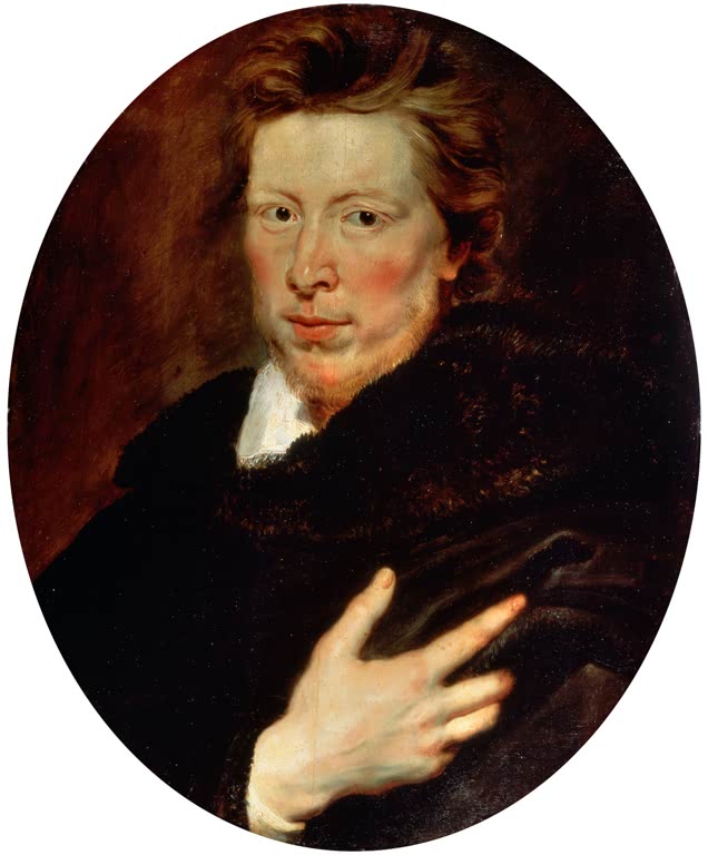 Peter Paul Rubens Bildnis des George Gage Kunstkopie, Mann mit rotblondem Haar und Pelzkragen im ovalen Bildfeld