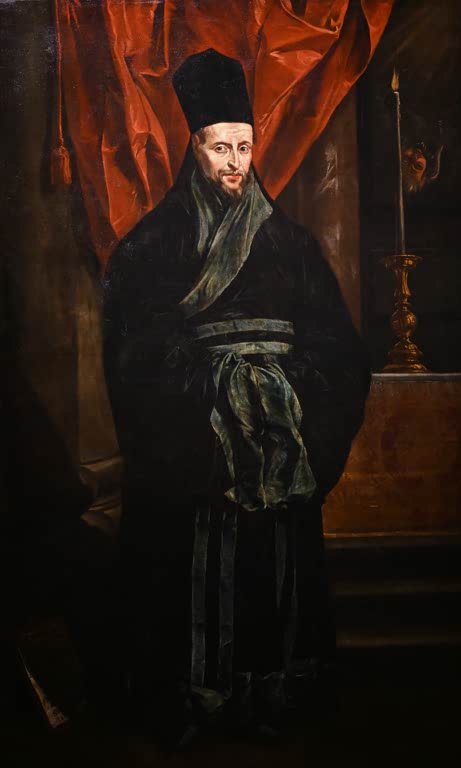 Peter Paul Rubens Bildnis des Nicolas Trigault in chinesischer Gelehrtentracht Kunstkopie, Jesuit vor rotem Vorhang