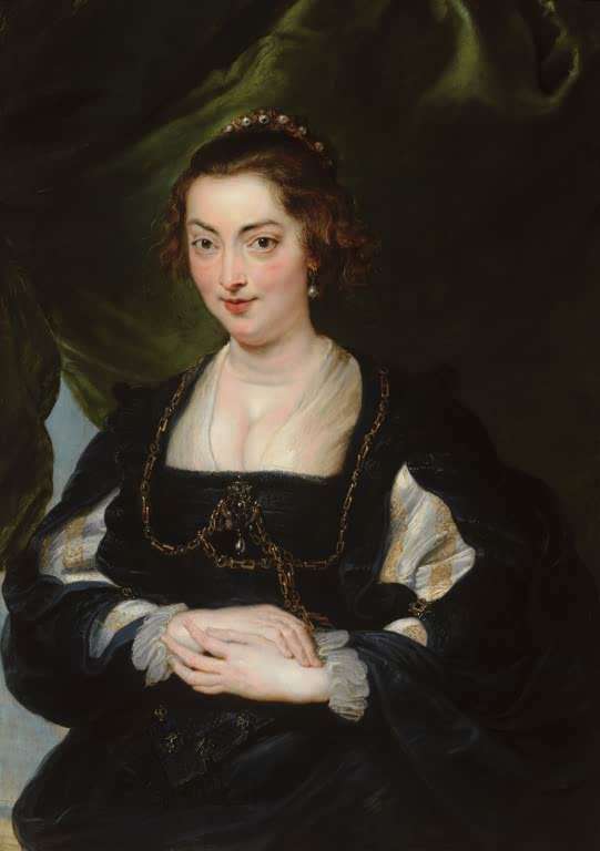 Peter Paul Rubens Bildnis einer jungen Frau Kunstkopie, junge Frau in schwarzem Samt mit Goldkette vor grünem Vorhang