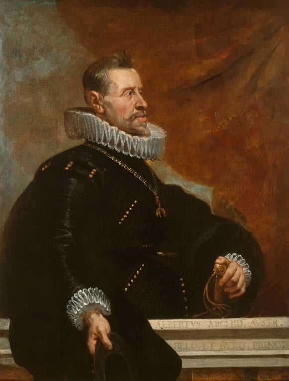 Peter Paul Rubens Bildnis Erzherzog Albrechts VII. Kunstkopie, Halbfigur in schwarzem Wams mit Radkragen und Ordenskette