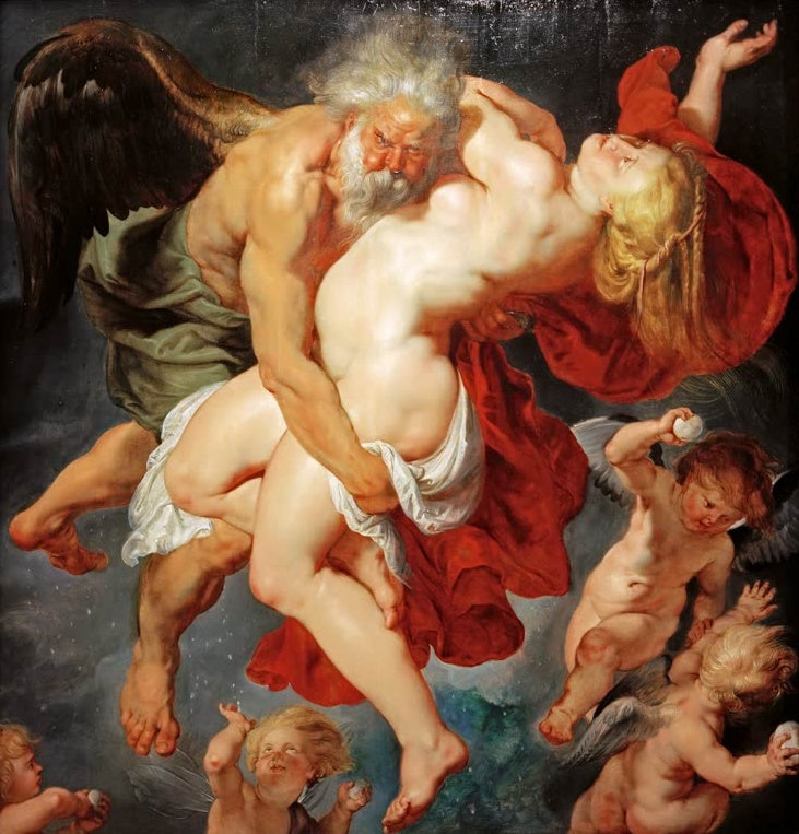Peter Paul Rubens Boreas entführt Oreithyia Kunstkopie, geflügelter Windgott trägt eine Frau im roten Tuch durch die Luft